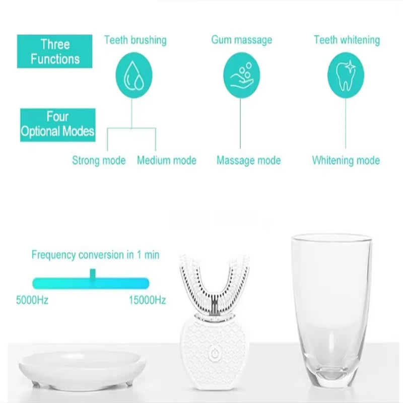Blanchisseur de dents intelligent automatique à lumière bleue en forme de U