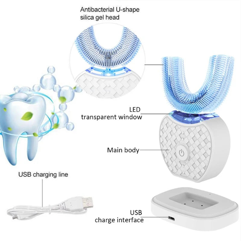Blanchisseur de dents intelligent automatique à lumière bleue en forme de U